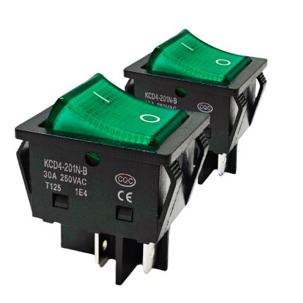 Rocker Switch ON-Off 250V 30A 125V 16A 4 Terminal Green Light